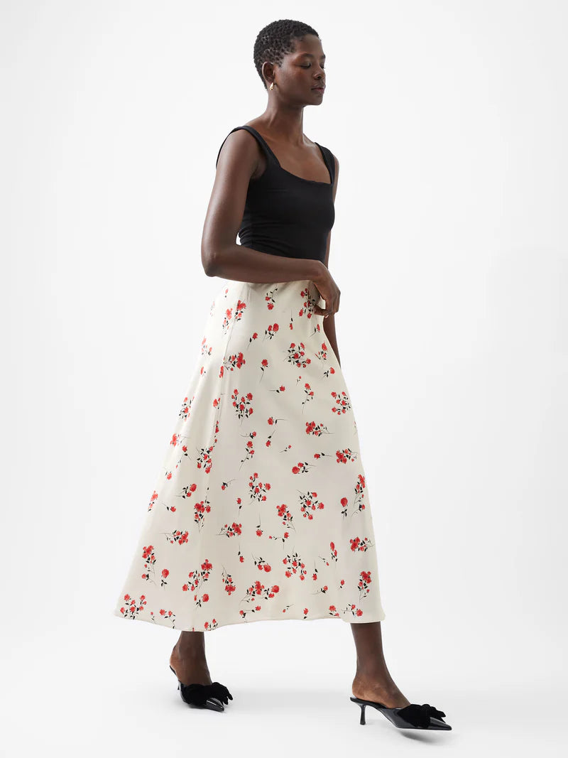 French Connection Floramour Ennis Satin Maxi Skirt - Classic Cream Multi