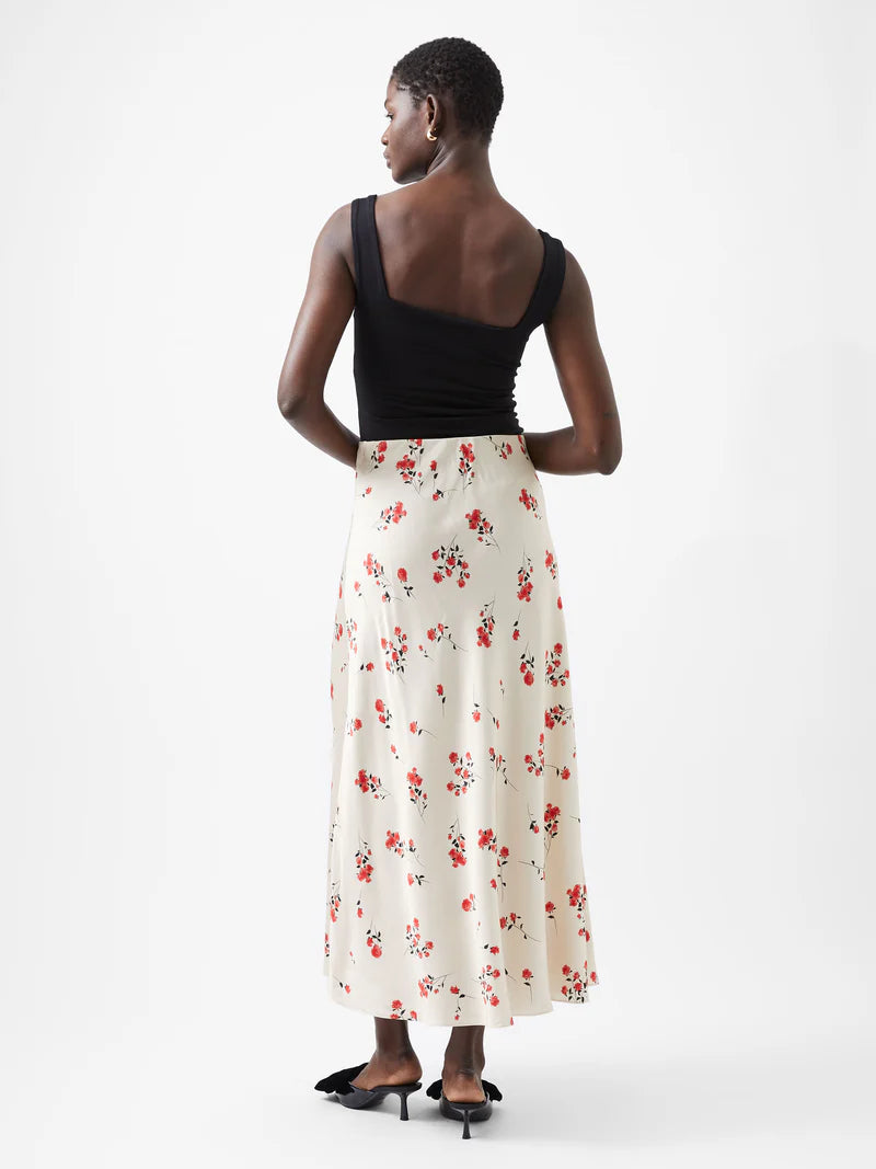 French Connection Floramour Ennis Satin Maxi Skirt - Classic Cream Multi