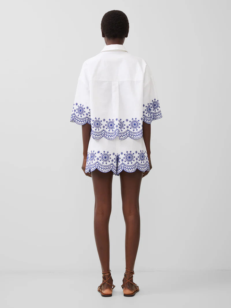 French Connection Alissa Cotton Embroidered Shorts - Linen White