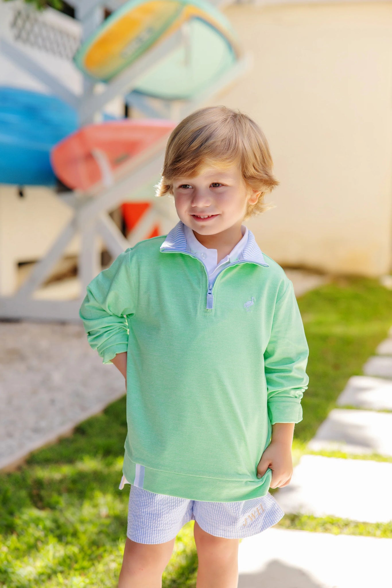 The Beaufort Bonnet Company Prepletic™ Hayword Half Zip - Grace Bay Green/Beale St Blue Stripe