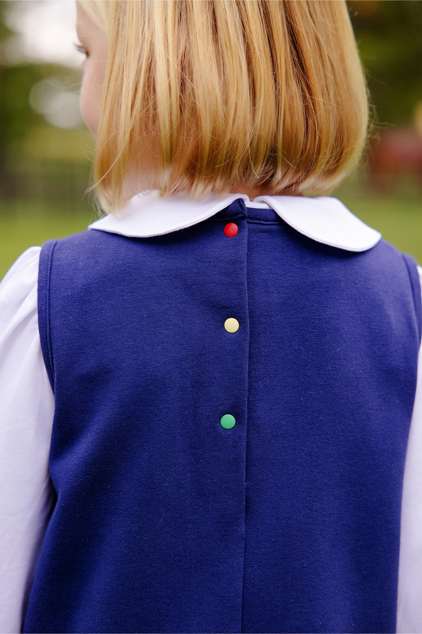 The Beaufort Bonnet Company Annie Apron Dress - Nantucket Navy with ABC applique