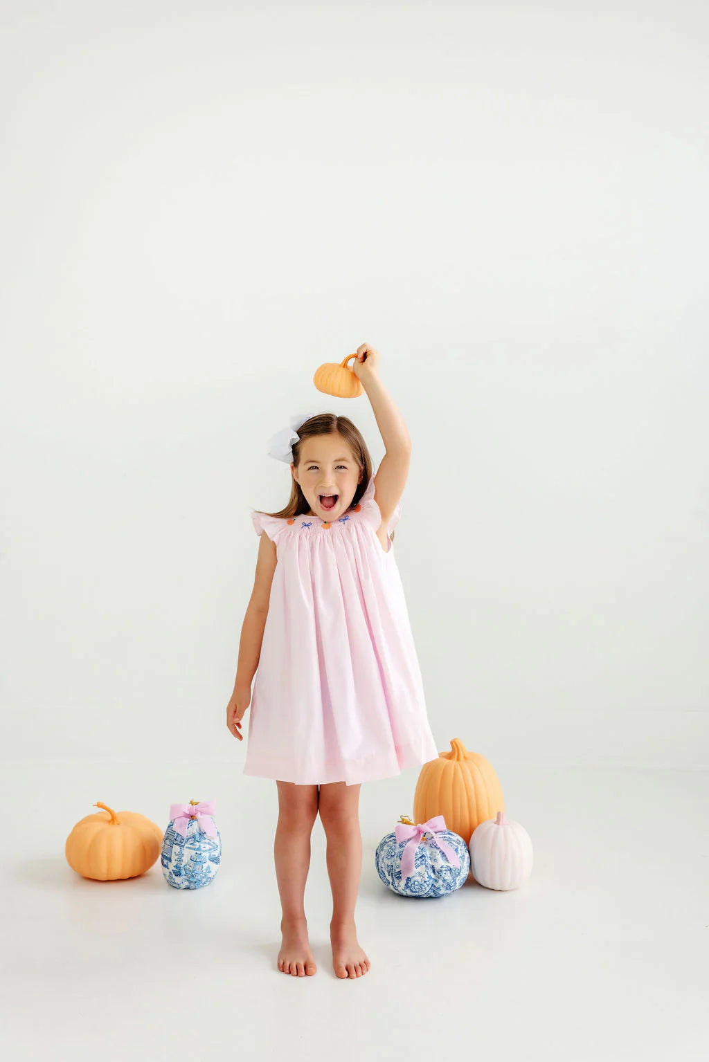 The Beaufort Bonnet Company - Angel Sleeve Sandy Smocked Dress - Palm Beach Pink with Pumpkin & Bow Smocking