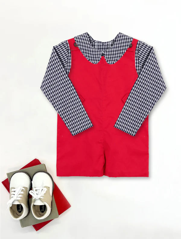 The Beaufort Bonnet Company Peter Pan Collar Onesie - Navy Grove Gingham