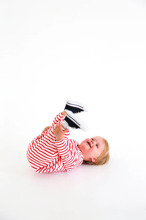 The Beaufort Bonnet Company Long Sleeve Bradford Romper - Richmond Red Stripe