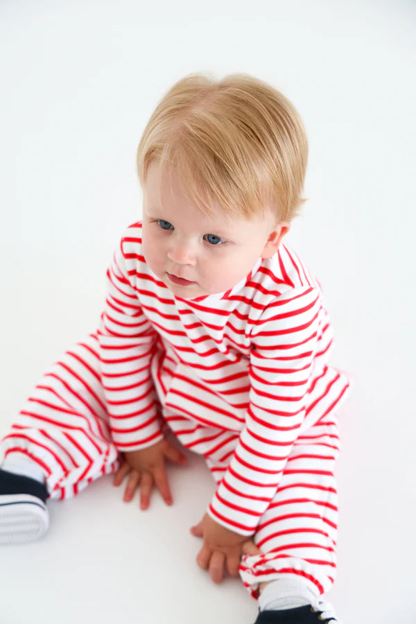 The Beaufort Bonnet Company Long Sleeve Bradford Romper - Richmond Red Stripe