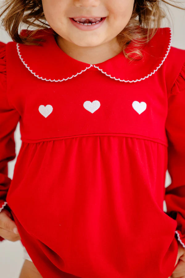 The Beaufort Bonnet Company Long Sleeve Biltmore Bubble - Richmond Red/Worth Ave White/Hearts