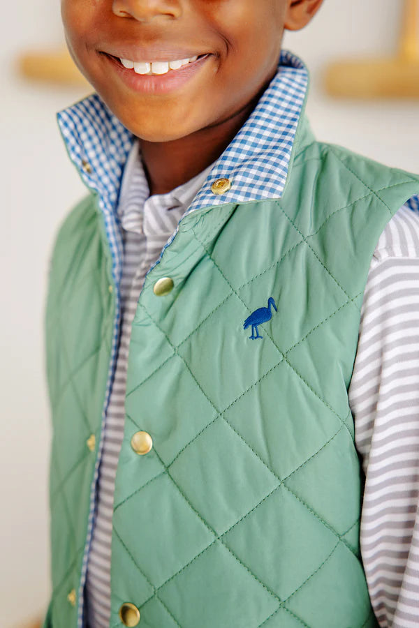 The Beaufort Bonnet Company Vaughn Vest - Gallatin Green w/ Barnsley Blue Mini Gingham