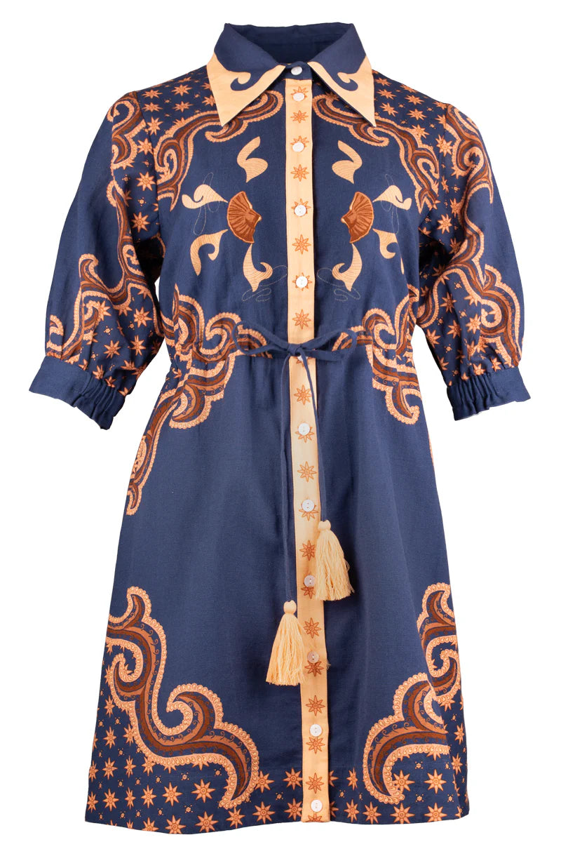 Anna Cate Celia Dress - Navy/Camel