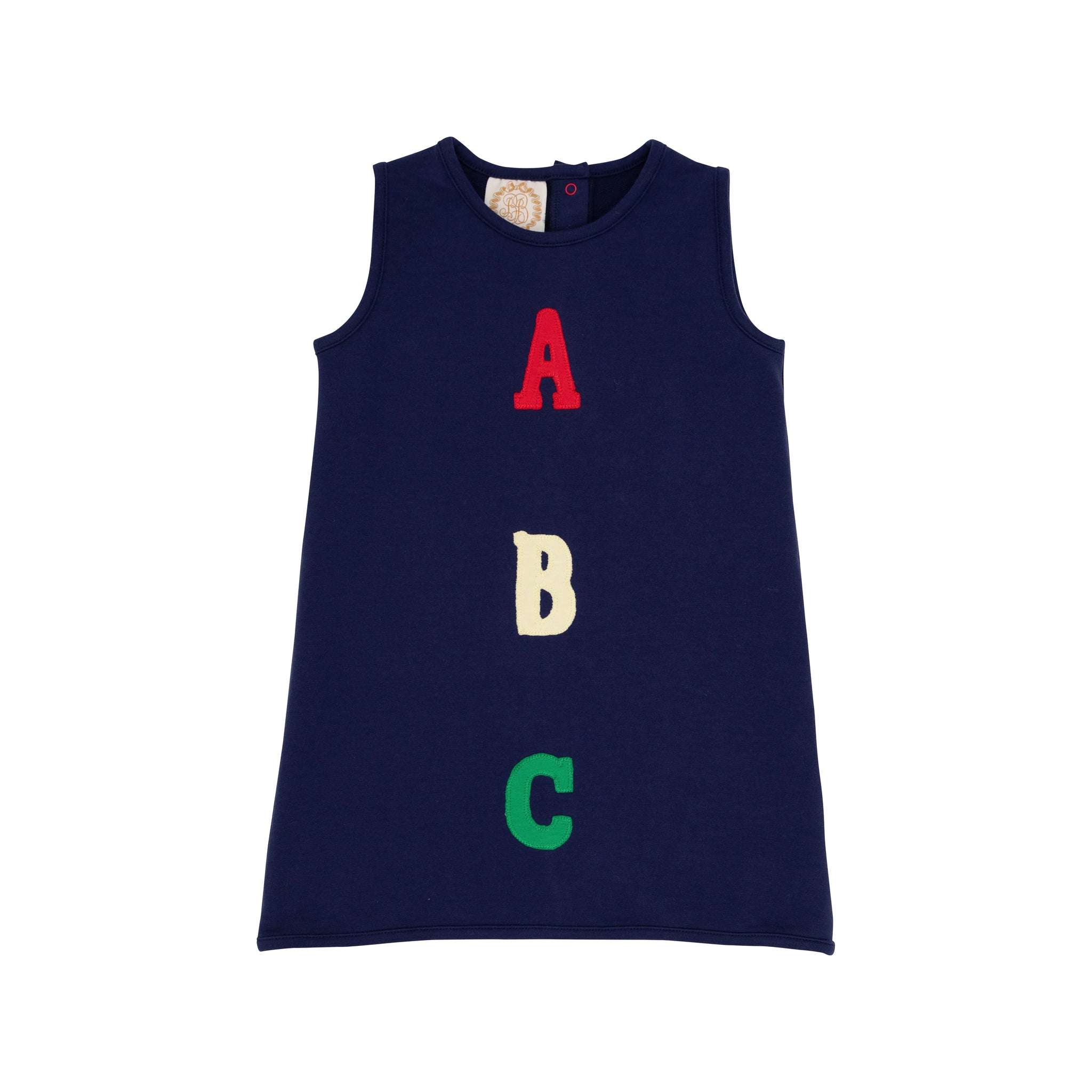 The Beaufort Bonnet Company Annie Apron Dress - Nantucket Navy with ABC applique