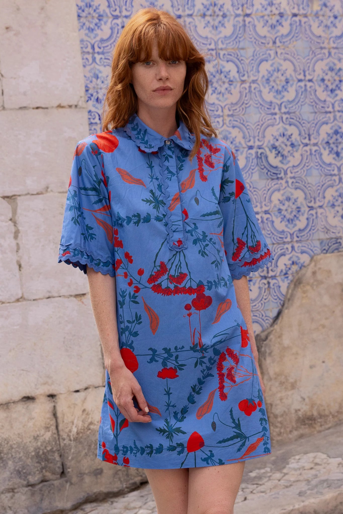 Oliphant Collared Shirt Mini Dress - Bartram Blue