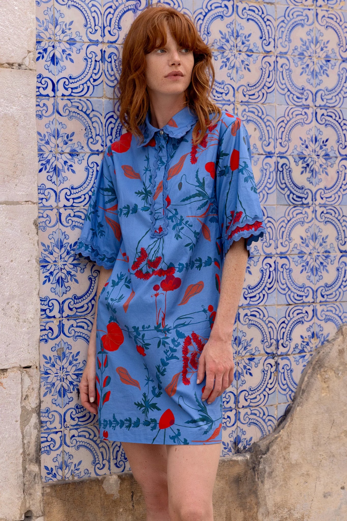 Oliphant Collared Shirt Mini Dress - Bartram Blue