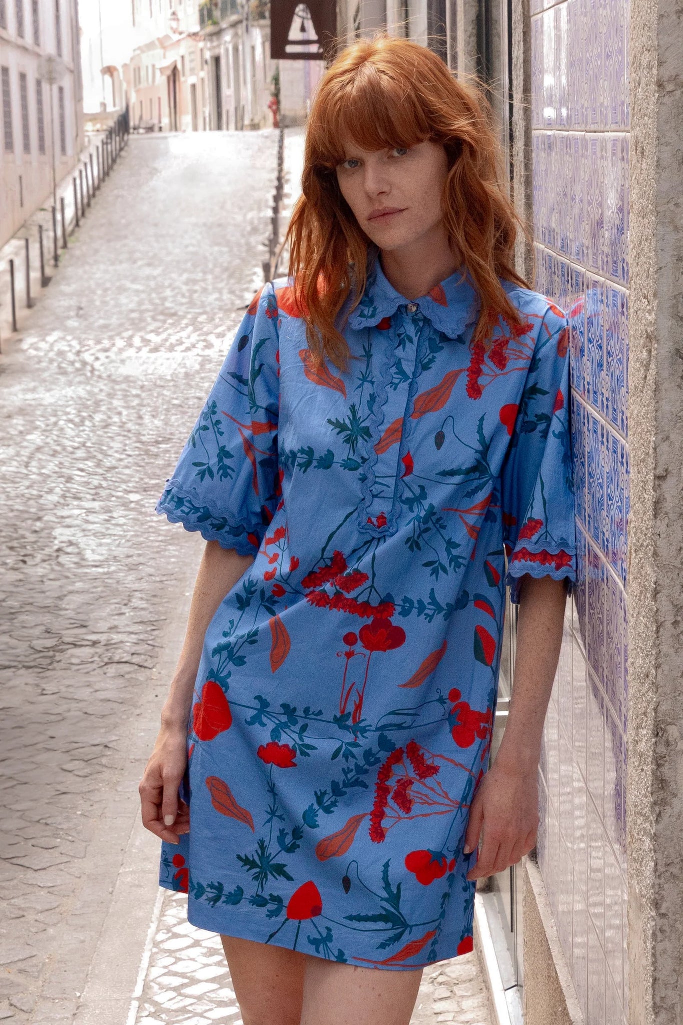 Oliphant Collared Shirt Mini Dress - Bartram Blue