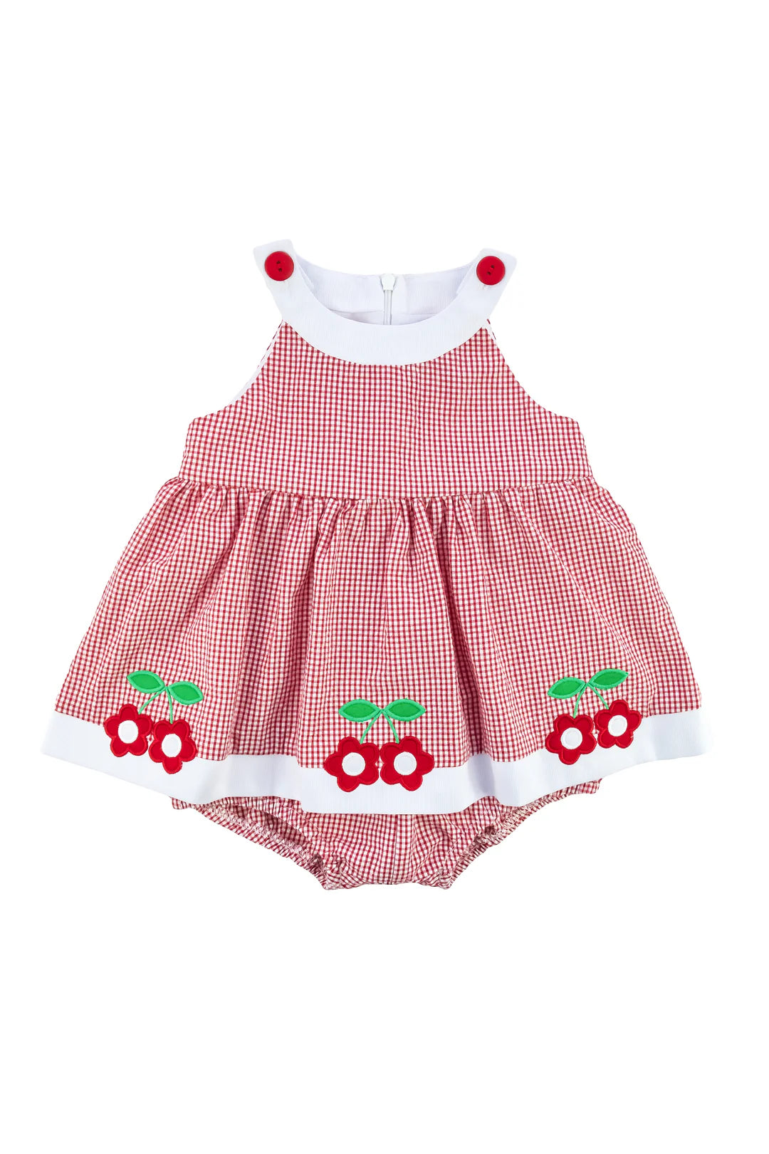 Florence Eiseman Check Seersucker Romper - Flower Cherries