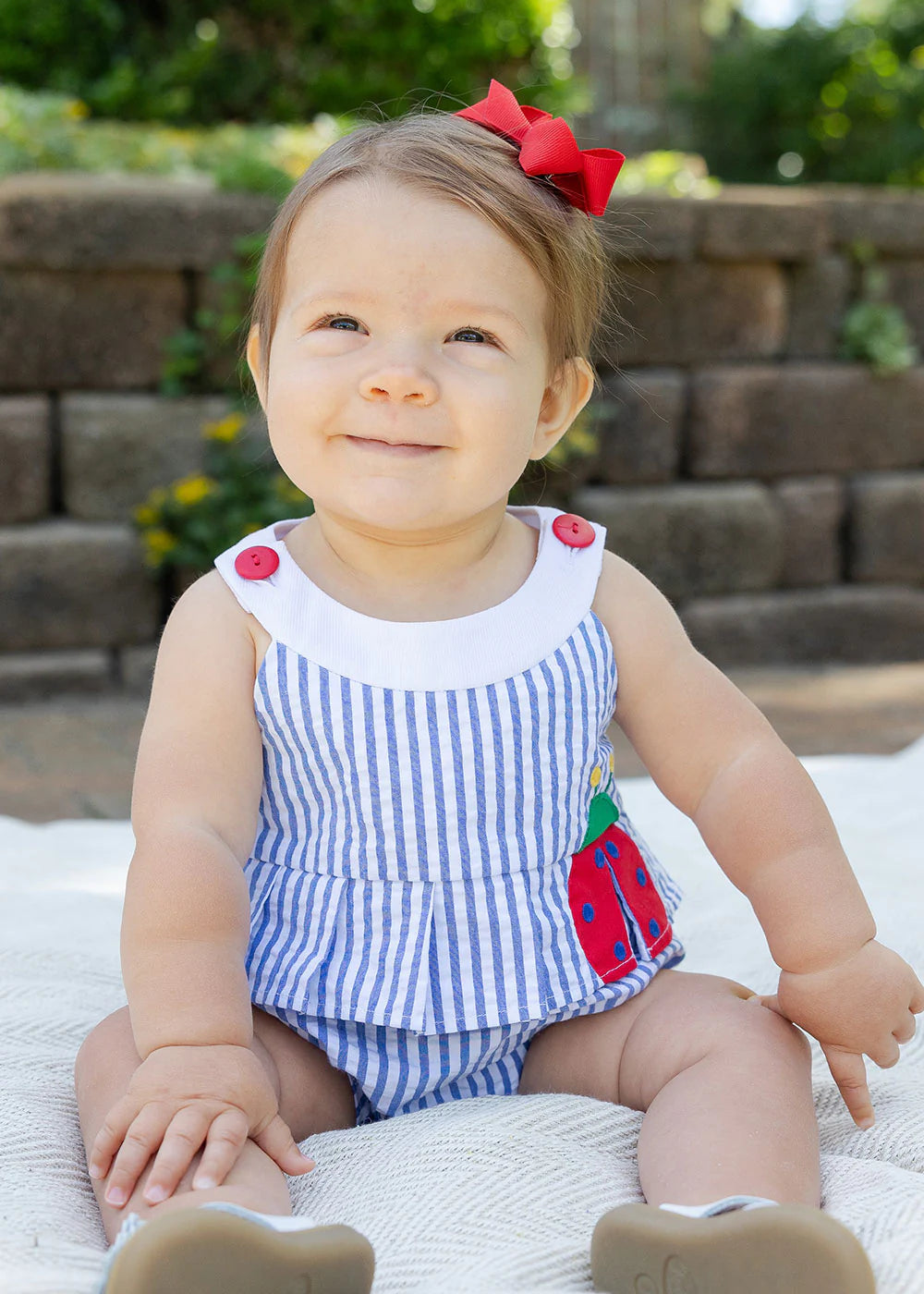 Florence Eiseman Seersucker Romper w/ Ladybug