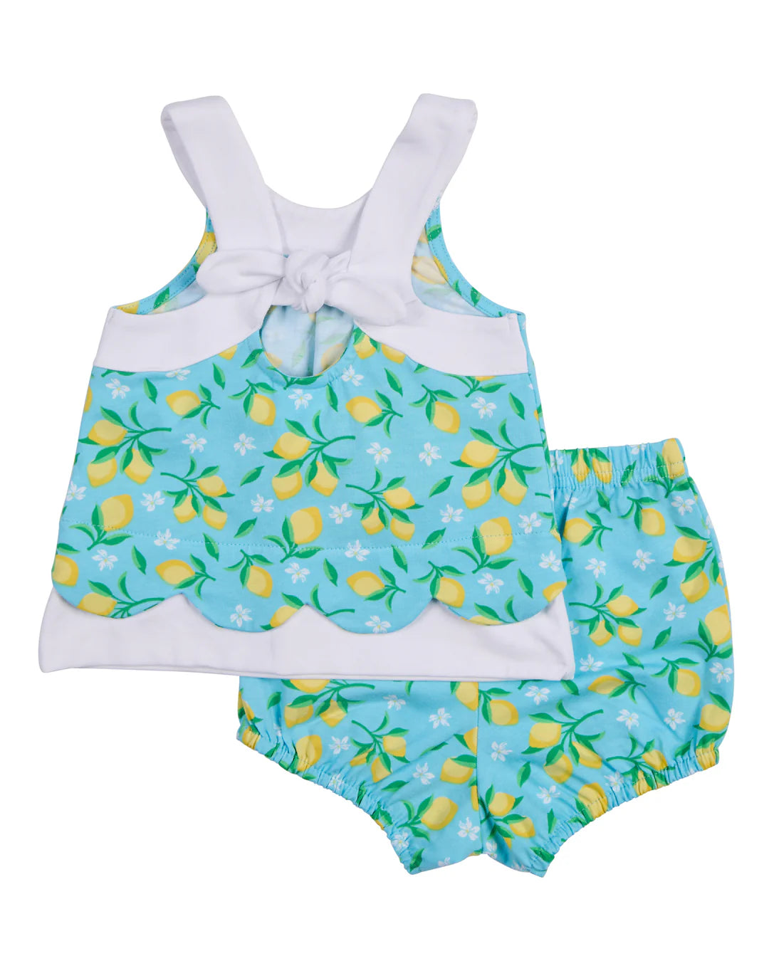 Florence Eiseman Lemon Print Dress & Bloomer Knit Set