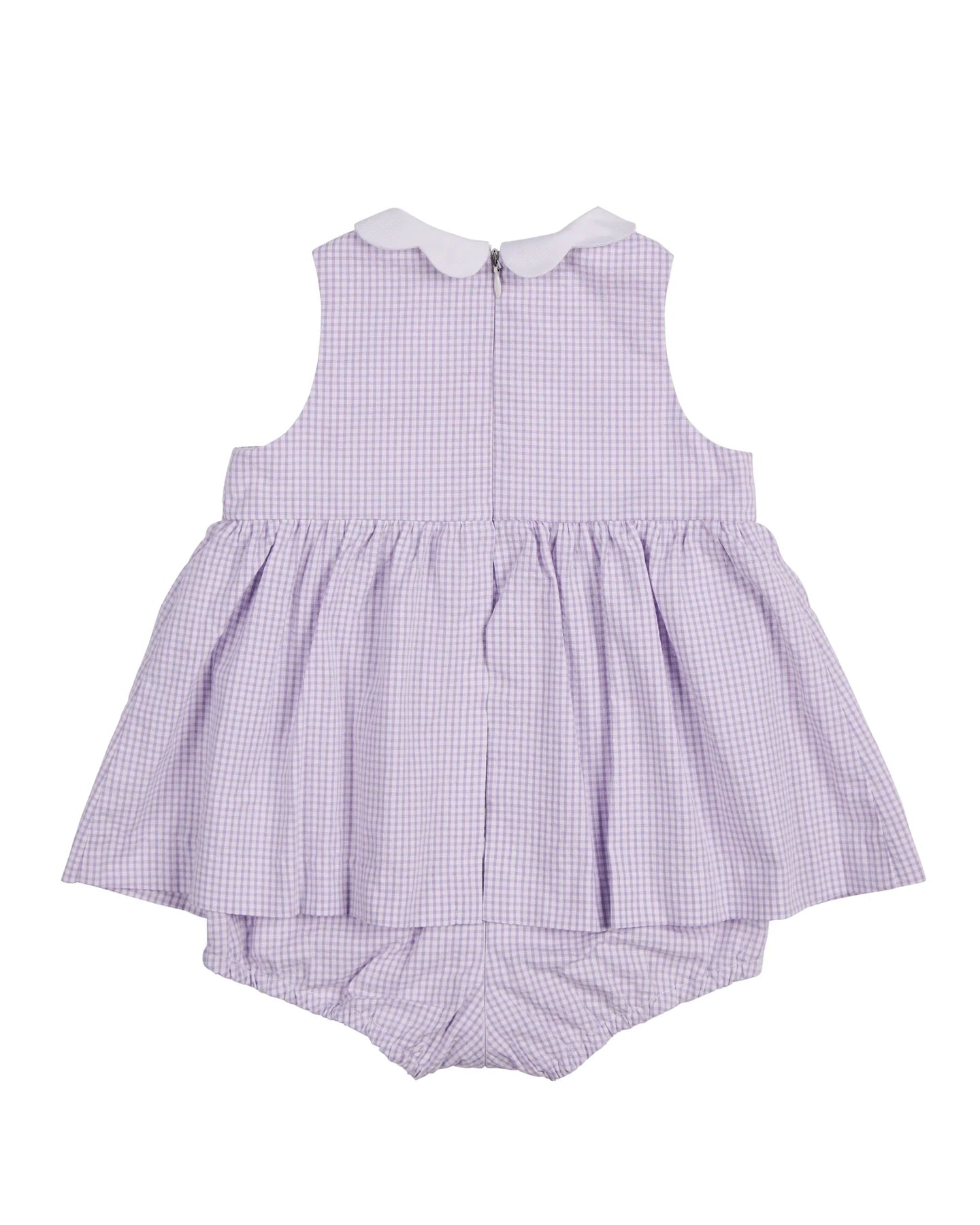 Florence Eiseman Check Seersucker Romper w/ Flower - Lavendar/White