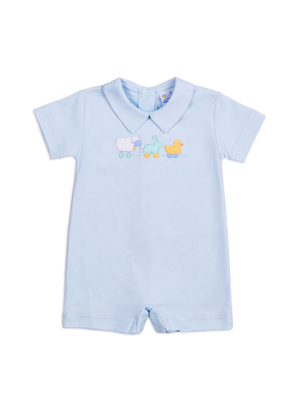 Florence Eiseman Knit Shortall w/ Bunny, Chick & Lamb - Blue