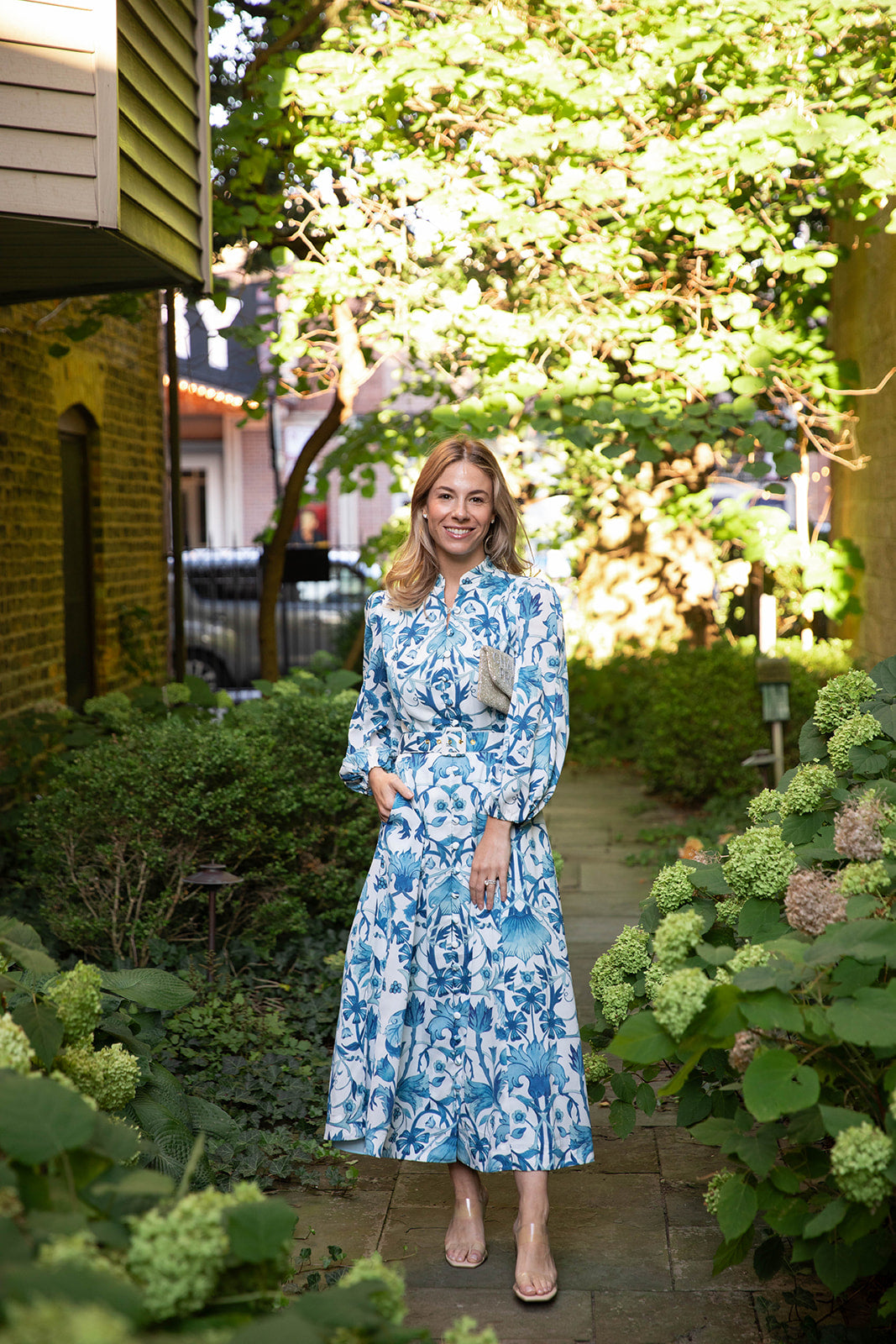 Mestiza Valencia Midi Dress - Ivory/Blue Woven Azul