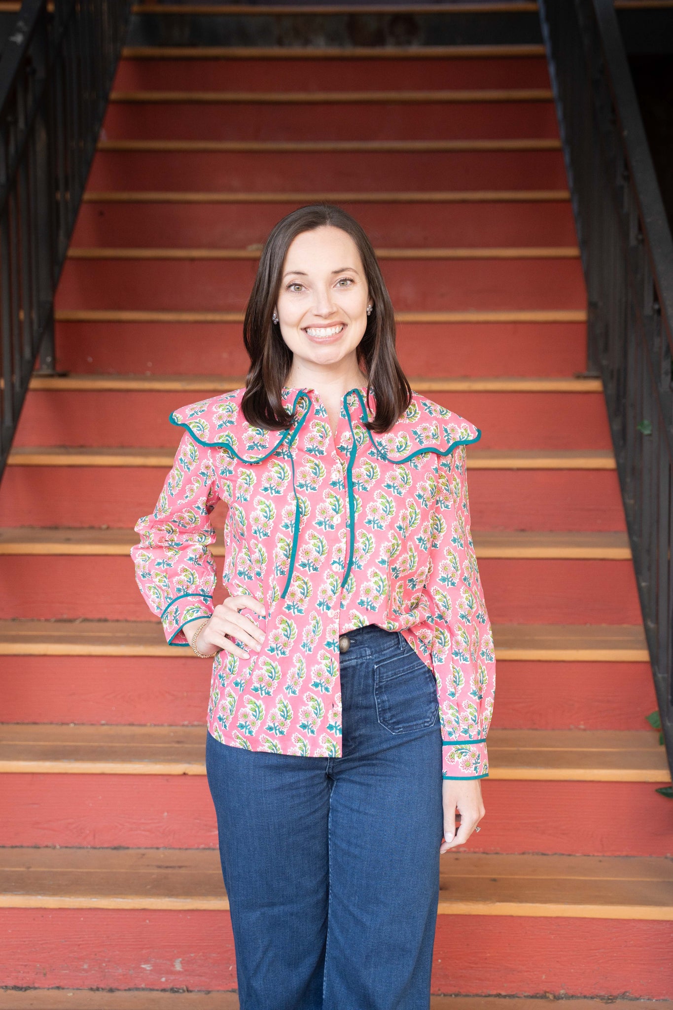Pink City Prints Apple Blouse - Candy Zinnia