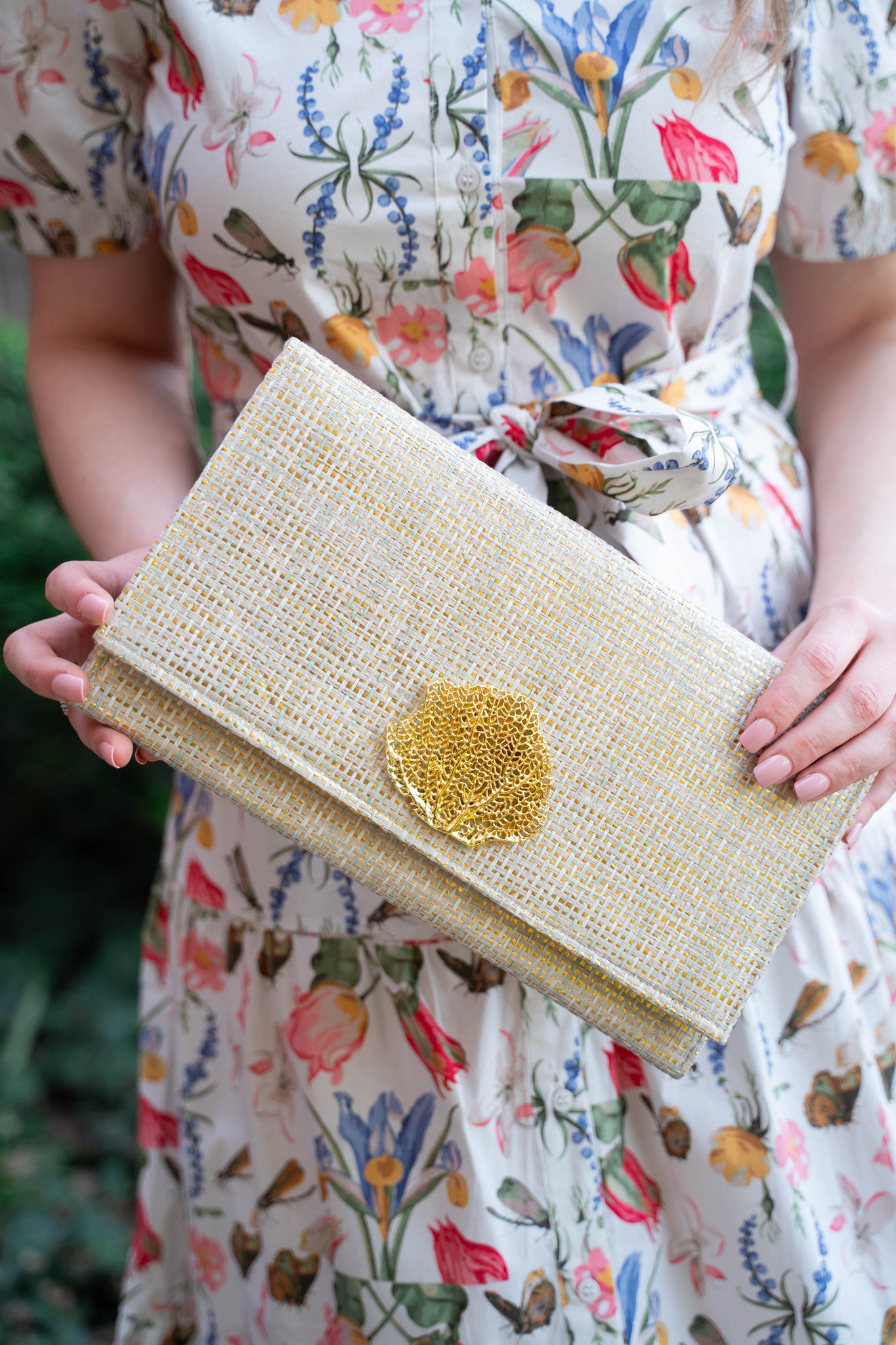Garland Bags Metallic Gold Thibaut Grass Cloth Clutch