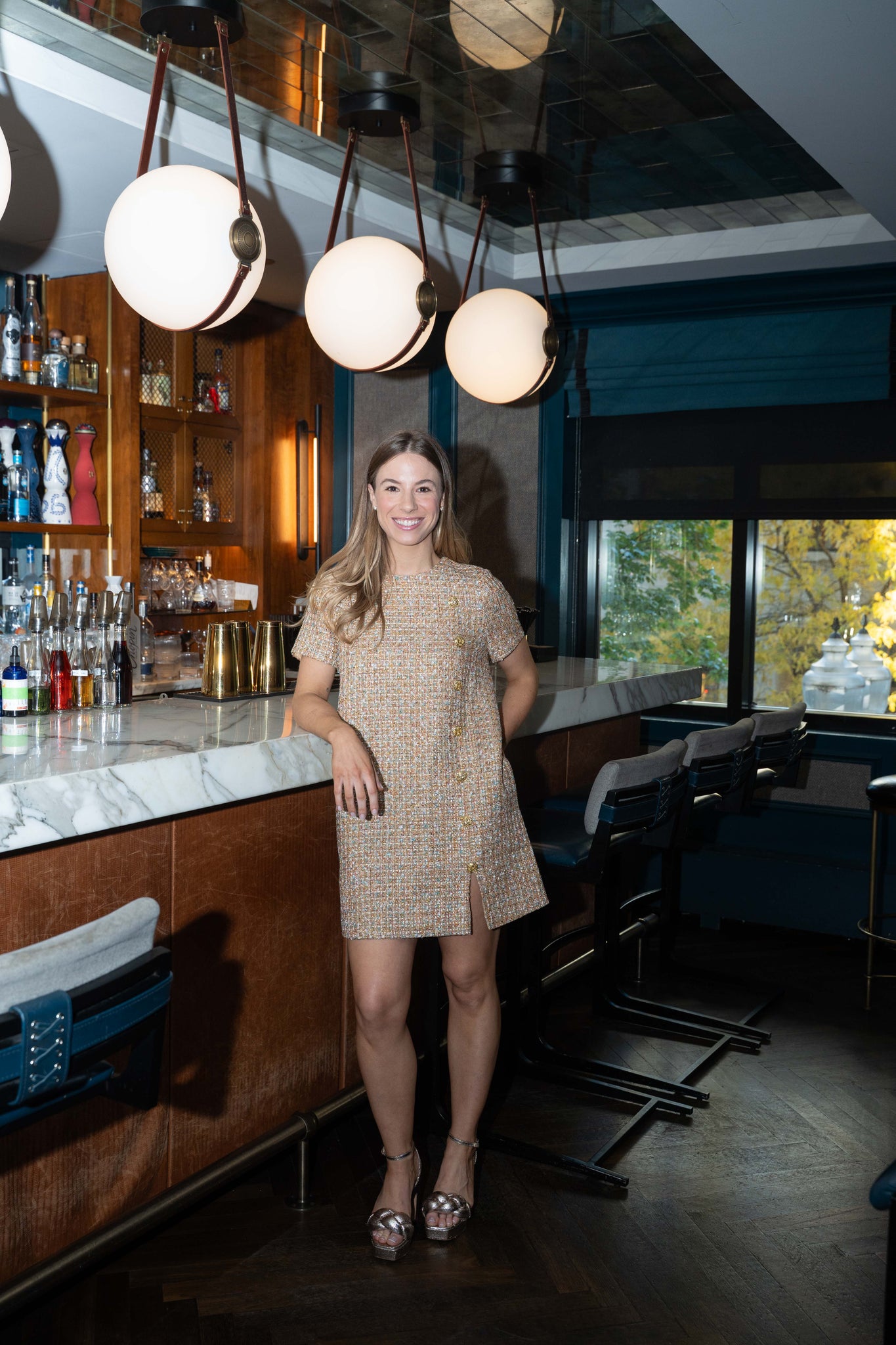 Mestiza Isolde Mini Dress - Gold Sparkle Tweed