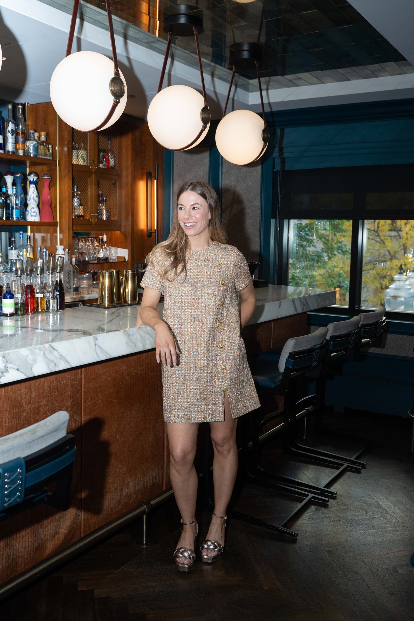 Mestiza Isolde Mini Dress - Gold Sparkle Tweed