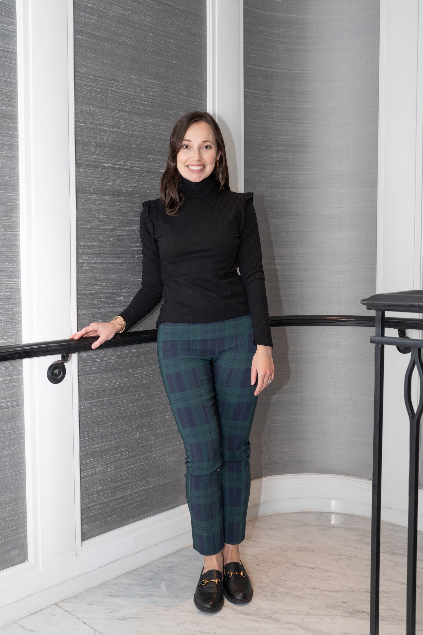 Gretchen Scott Pull On Pants - Black Watch Plaid