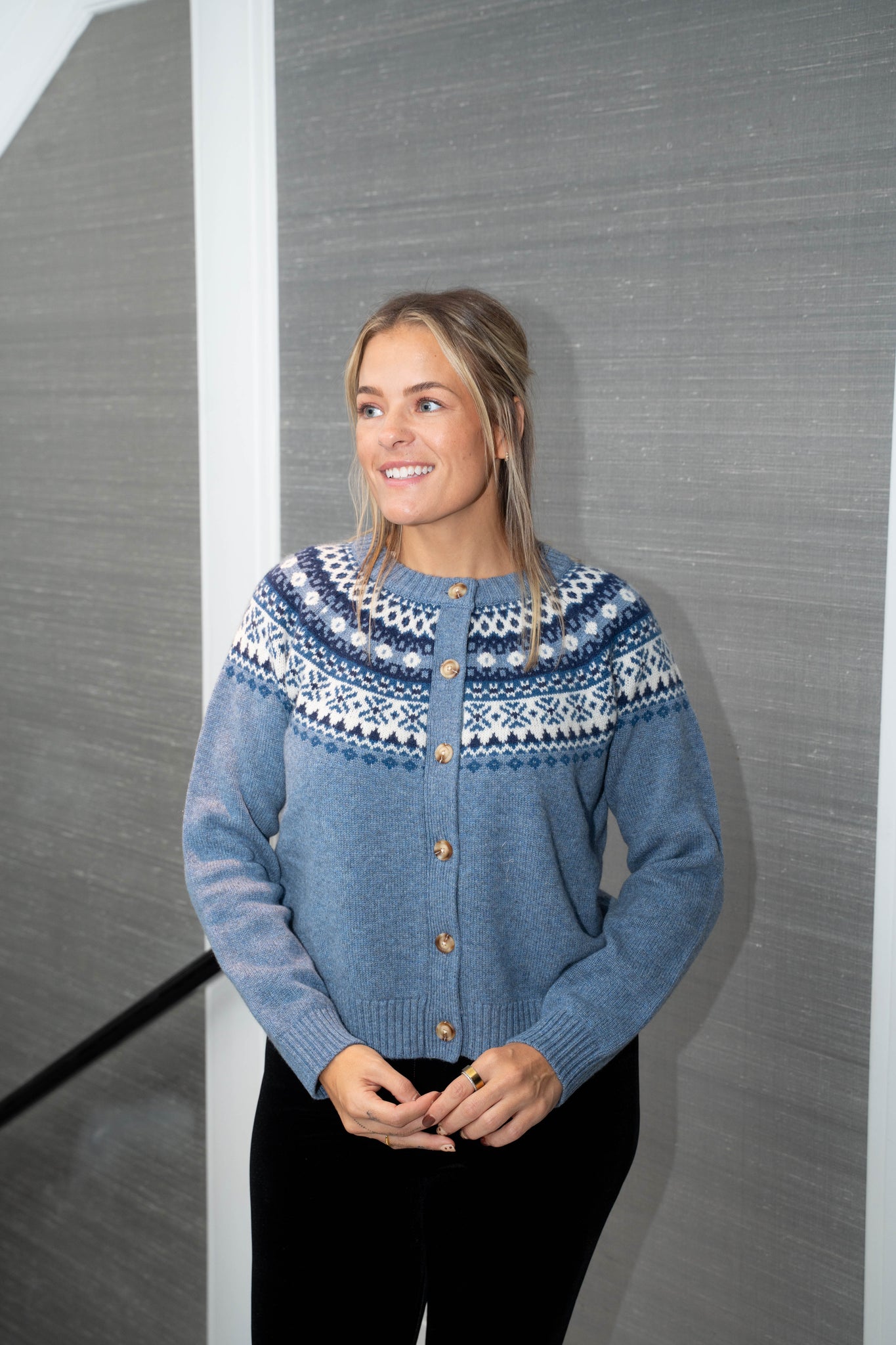 Marea Louise Fair Isle Cardigan - Heather Blue