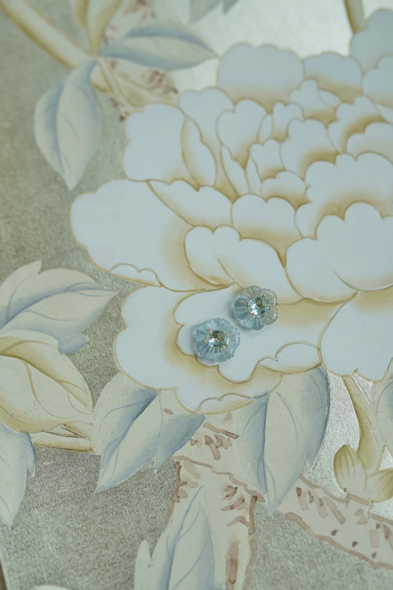 Nicola Bathie Paris Blue Chinoiserie Blossom Flower Stud