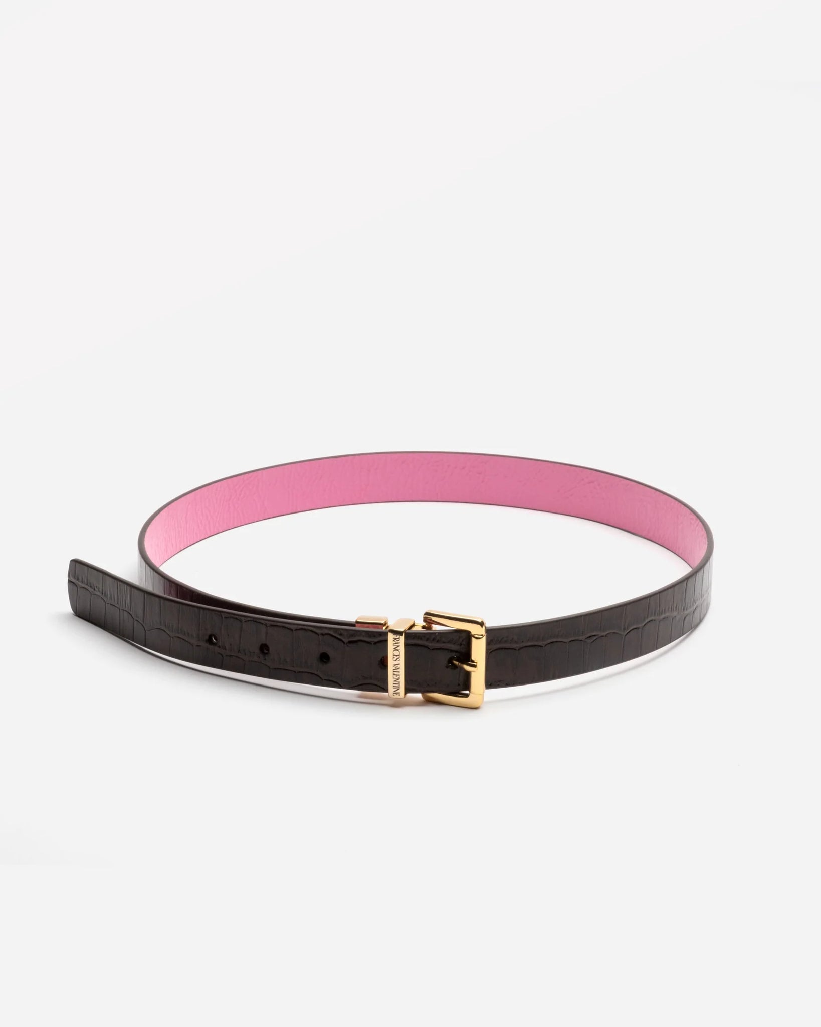Frances Valentine Square Buckle Belt - Chocolate/Pink