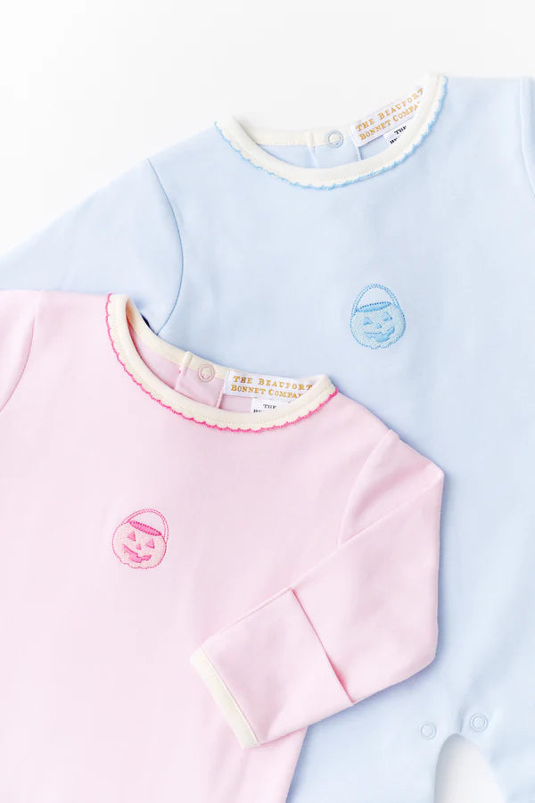 The Beaufort Bonnet Company Rock Me Romper - Buckhead Blue & Pumpkin Embroidery