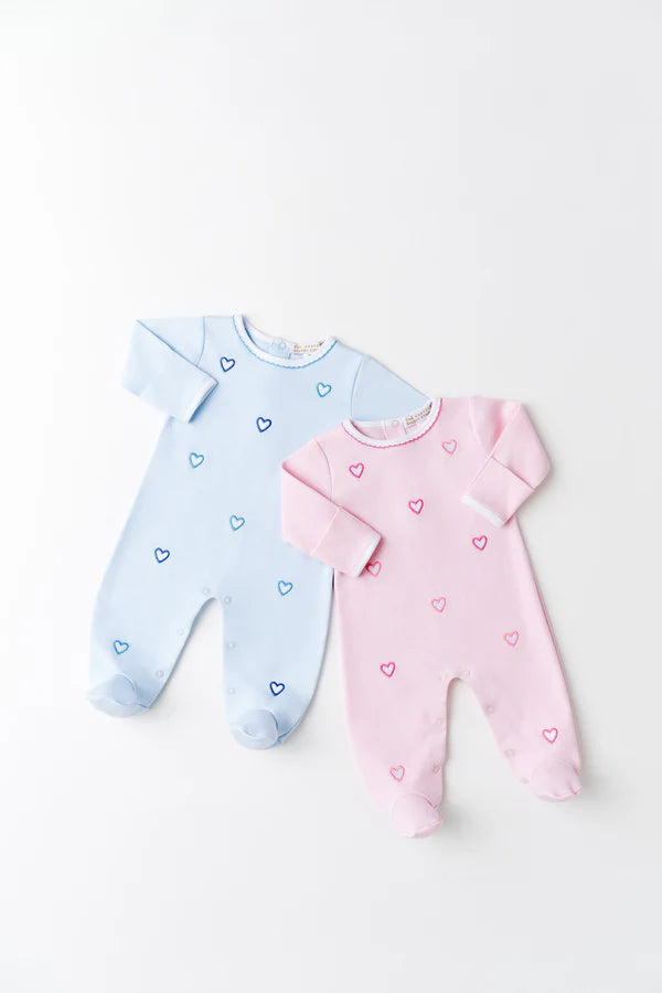 The Beaufort Bonnet Company Rock Me Romper - Buckhead Blue w/ Heart Embroidery