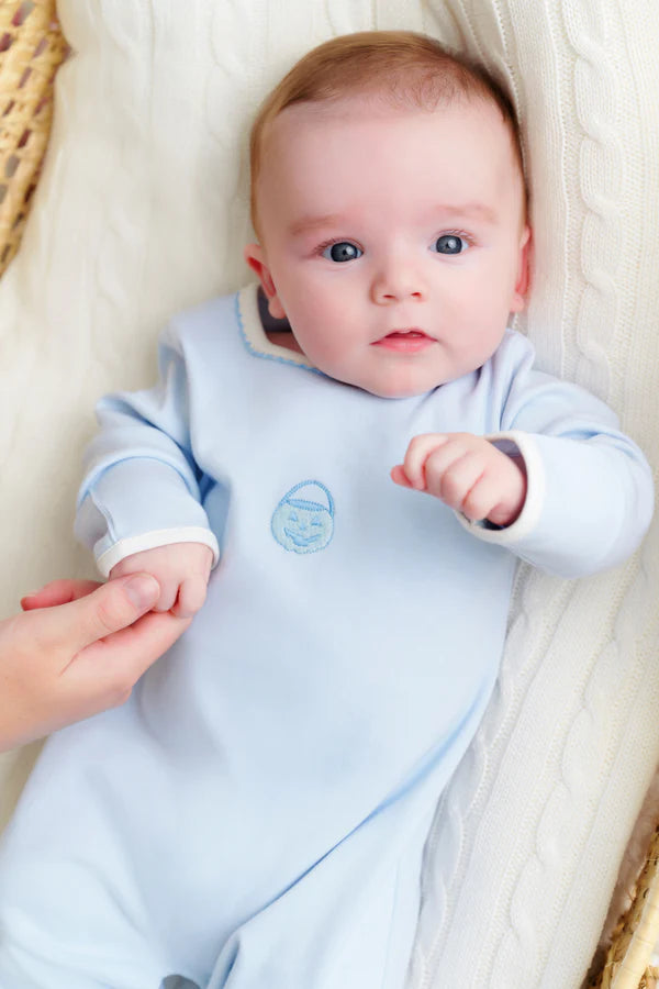 The Beaufort Bonnet Company Rock Me Romper - Buckhead Blue & Pumpkin Embroidery
