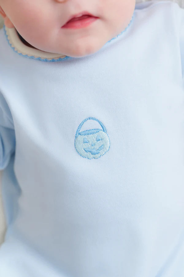 The Beaufort Bonnet Company Rock Me Romper - Buckhead Blue & Pumpkin Embroidery
