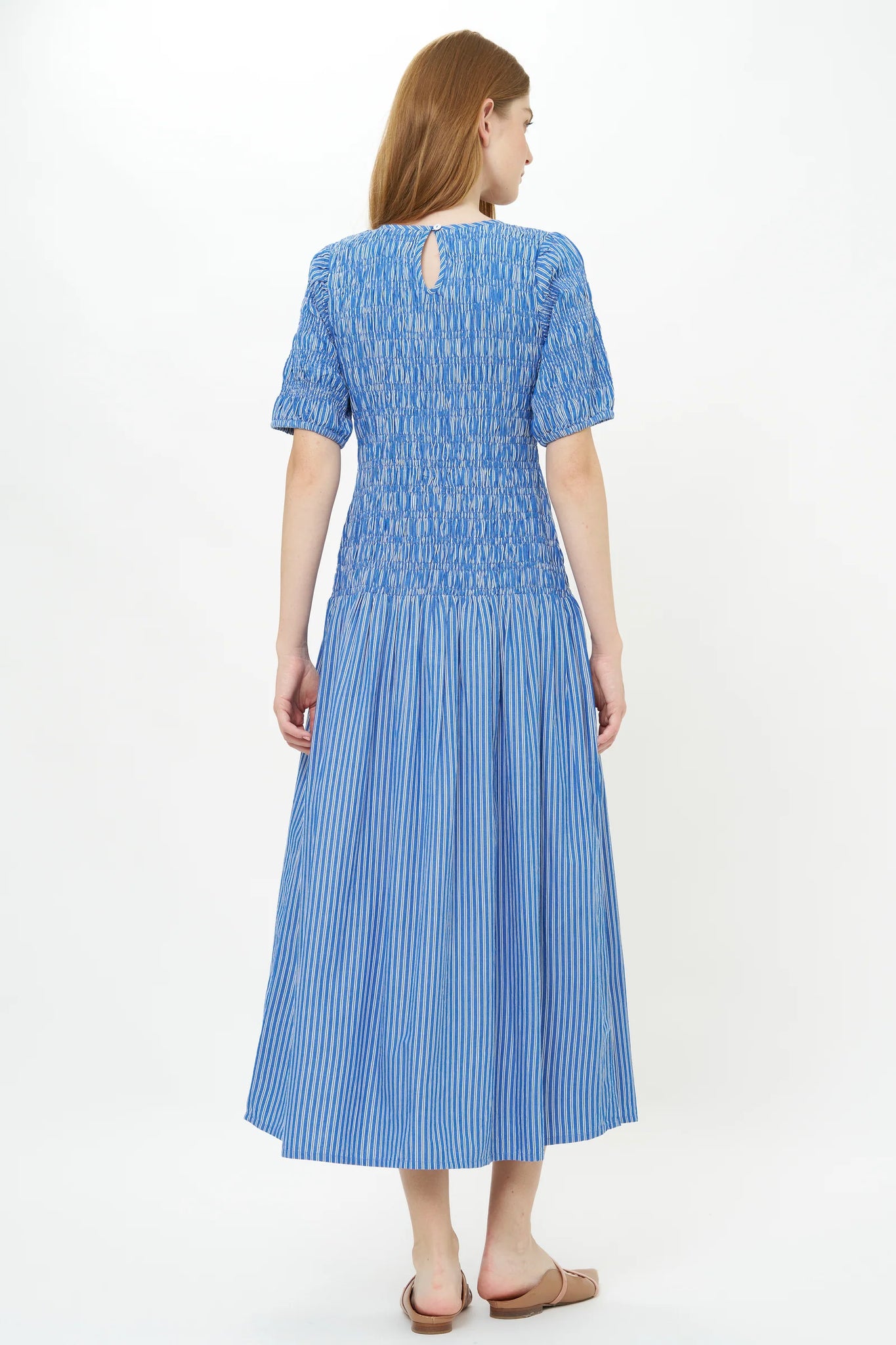 Oliphant Smocked Drop Waist Maxi Dress - Devon Blue