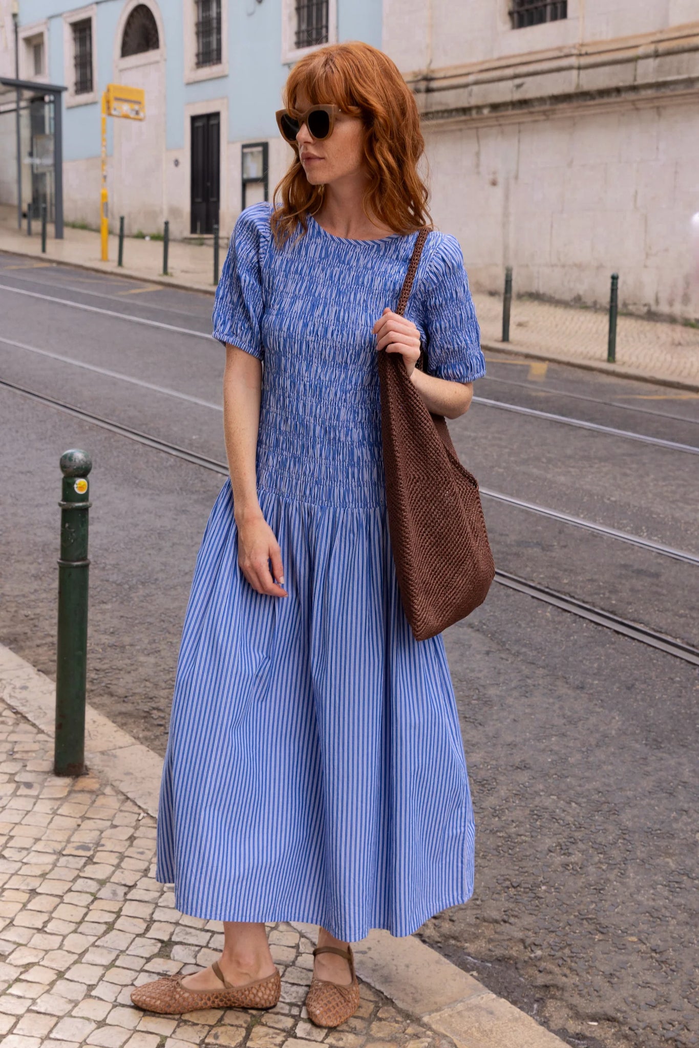 Oliphant Smocked Drop Waist Maxi Dress - Devon Blue