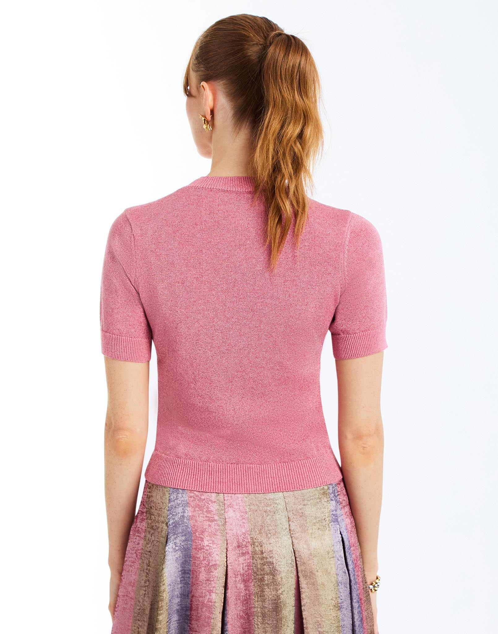 Mestiza Drew Metallic Crew-Neck Sweater - Gilded Pink