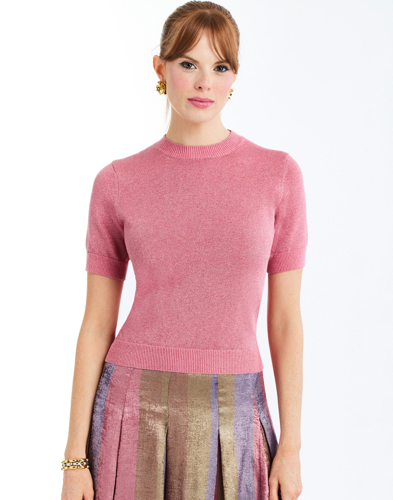 Mestiza Drew Metallic Crew-Neck Sweater - Gilded Pink