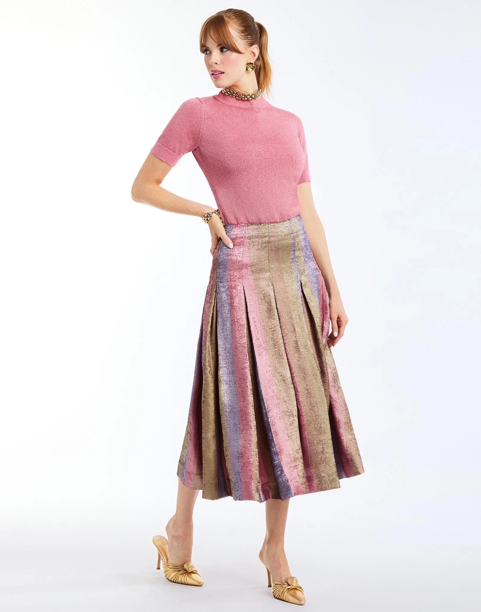 Mestiza Drew Metallic Crew-Neck Sweater - Gilded Pink