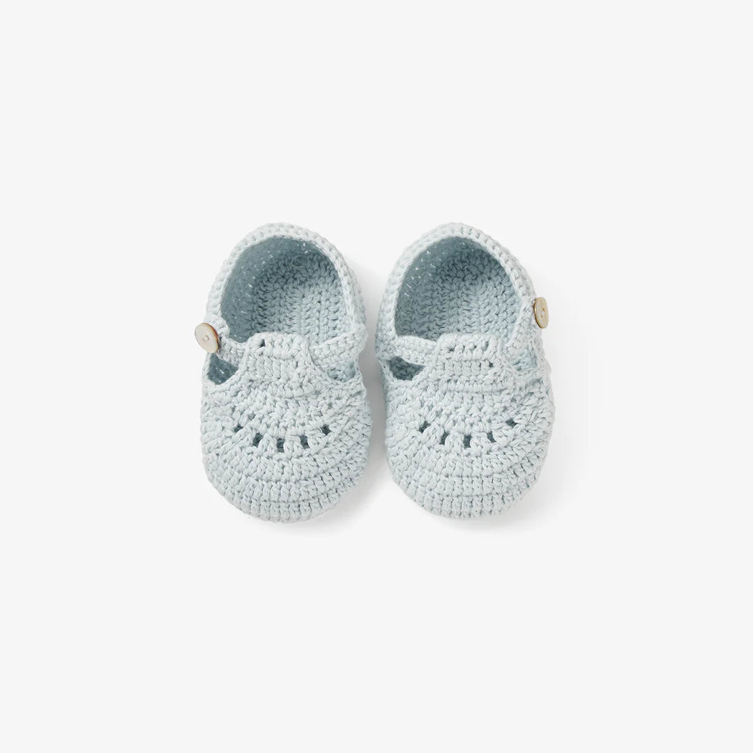 Elegant Baby T-Strap Hand Crocheted Baby Booties - Pale Blue