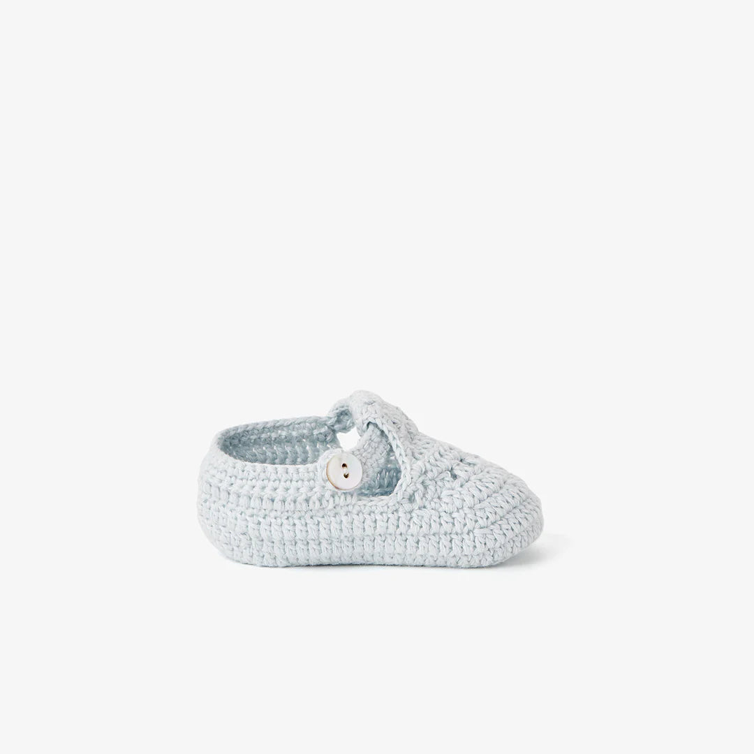 Elegant Baby T-Strap Hand Crocheted Baby Booties - Pale Blue