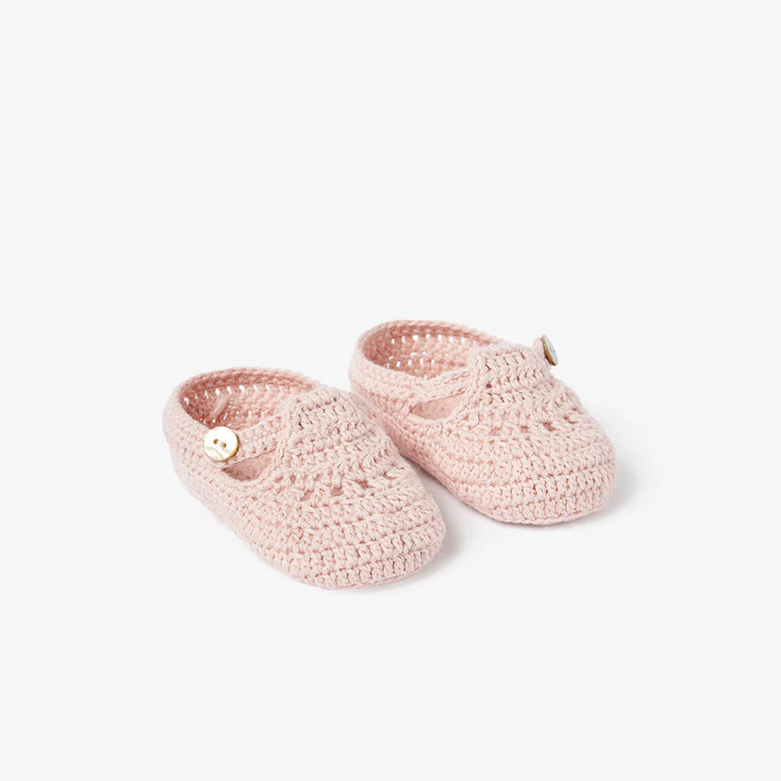 Elegant Baby T-Strap Hand Crocheted Baby Booties - Blush