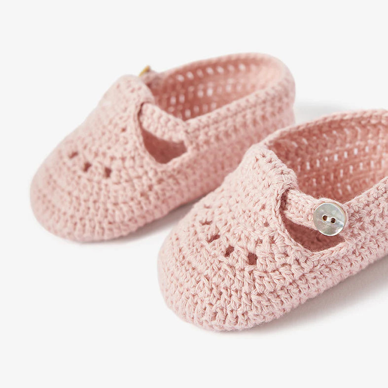 Elegant Baby T-Strap Hand Crocheted Baby Booties - Blush