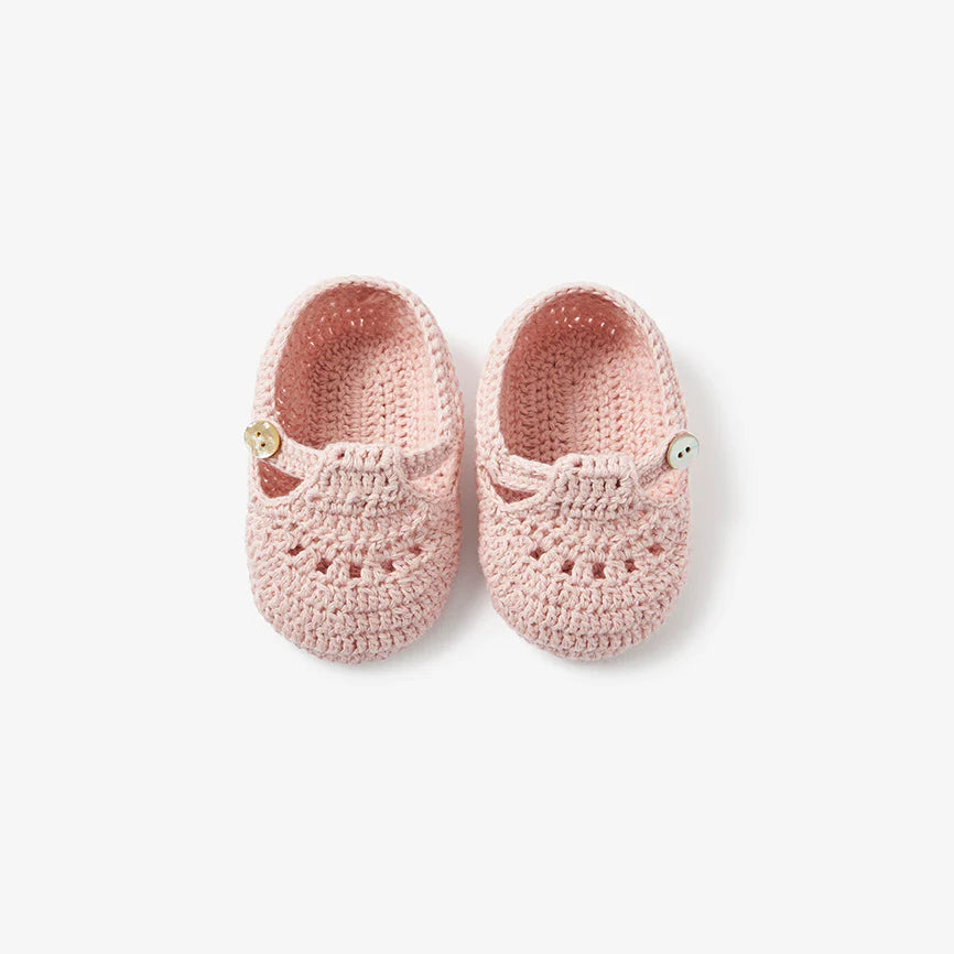 Elegant Baby T-Strap Hand Crocheted Baby Booties - Blush