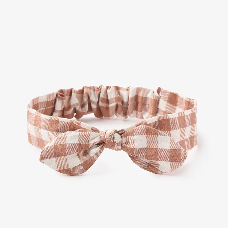 Elegant Baby Rust Gingham Knotted Bow Headband