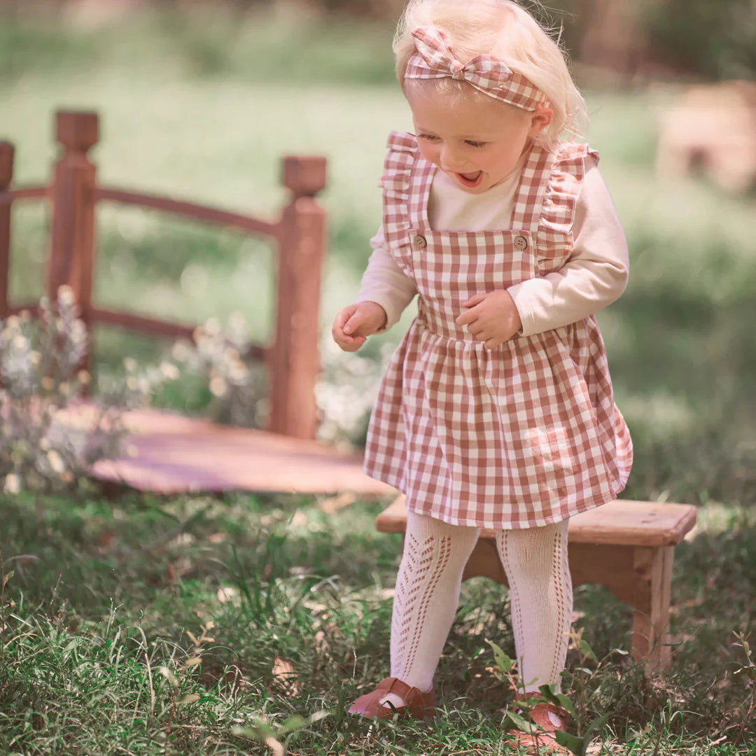 Elegant Baby Rust Gingham Pinafore Dress + Bodysuit