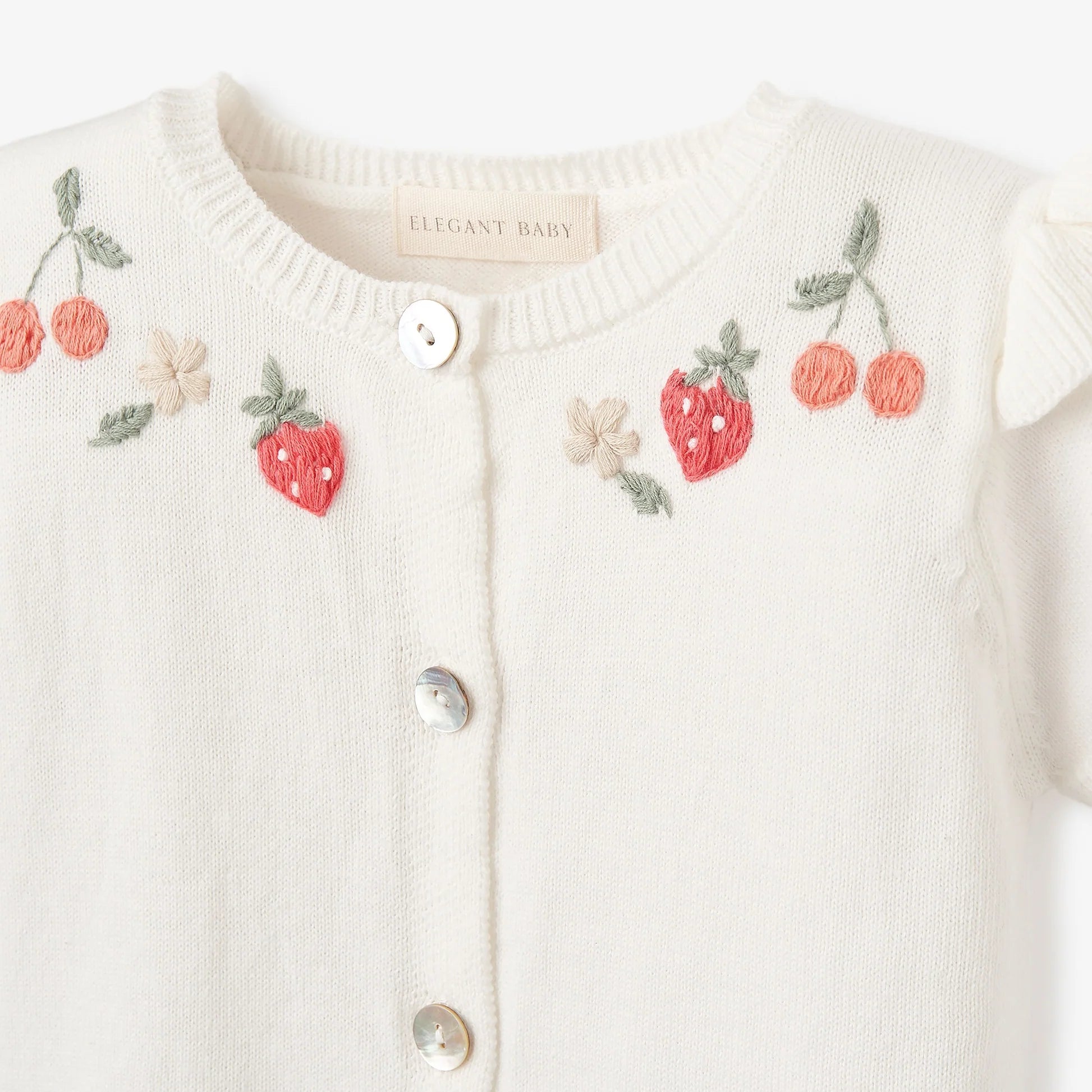 Elegant Baby Starberry Flutter Sleeve Hand-Embroidered Baby Cardigan