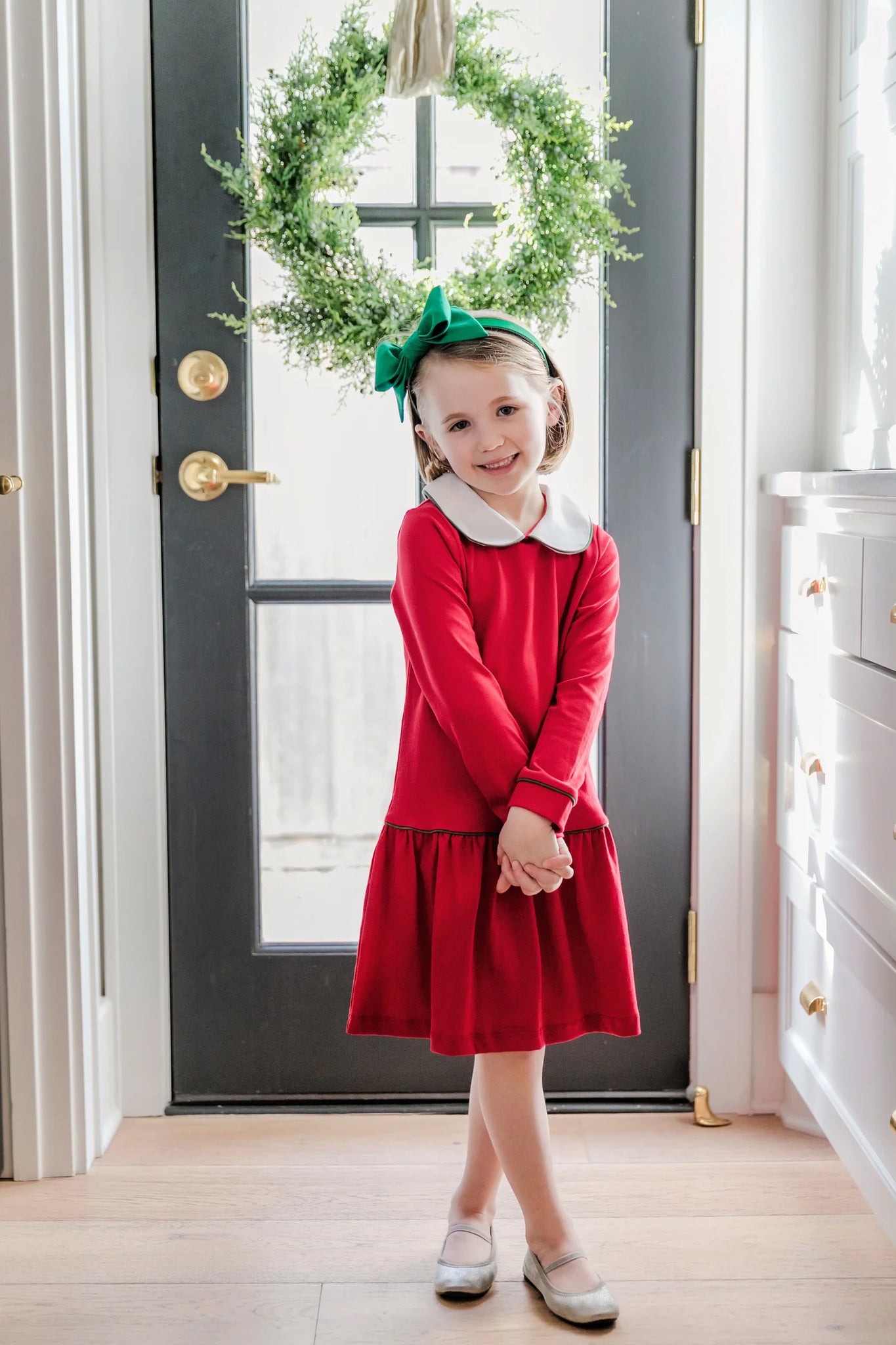 Lila + Hayes Lillian Dress - Red with Green Piping