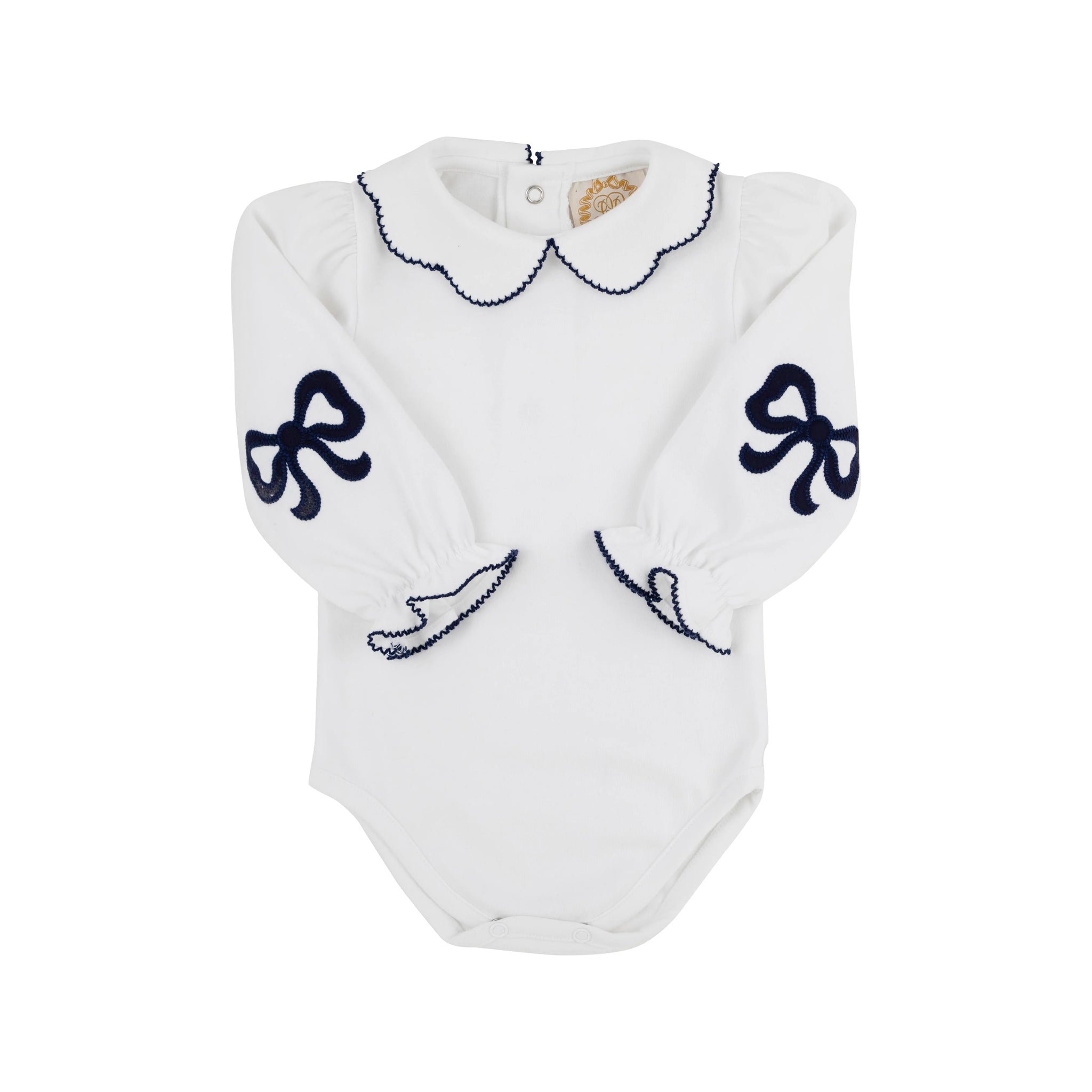 The Beaufort Bonnet Company Emma's Elbow Patch Onesie - Worth Avenue White with Nantucket Navy