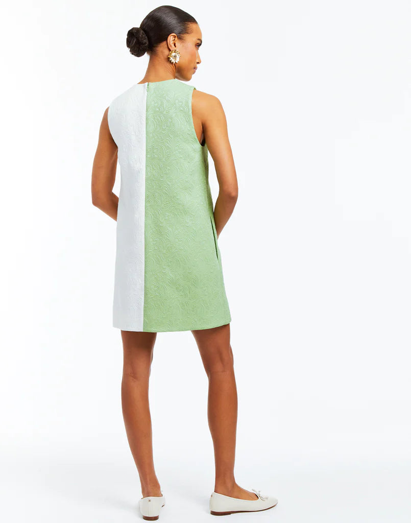Mestiza Etta Scallop Mini Dress - Green/Ivory Jacquard